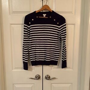 J. Crew Navy and White Striped Crew Neck Sweater